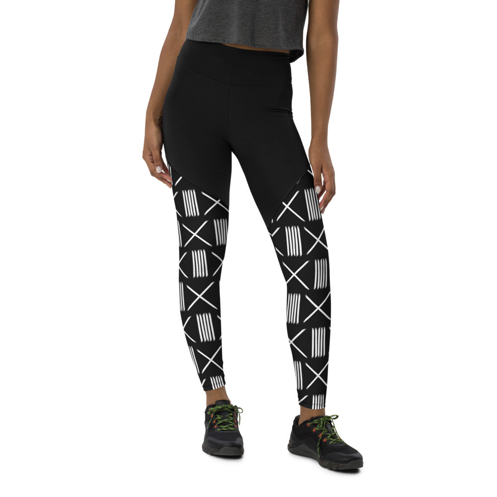 Black Mud Cloth Inspired III Sports Leggings