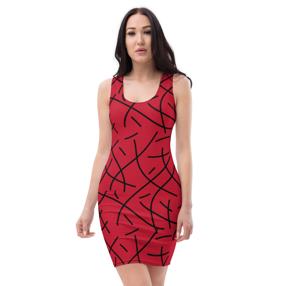 vestido rojo con líneas