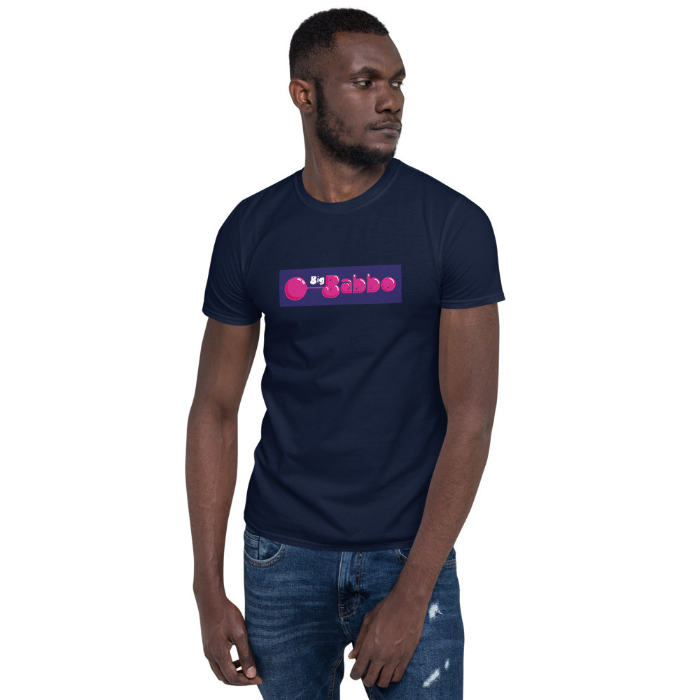 Big Babbo 80s chewing gum style Unisex TShirt Black Navy White Gildan 64000
