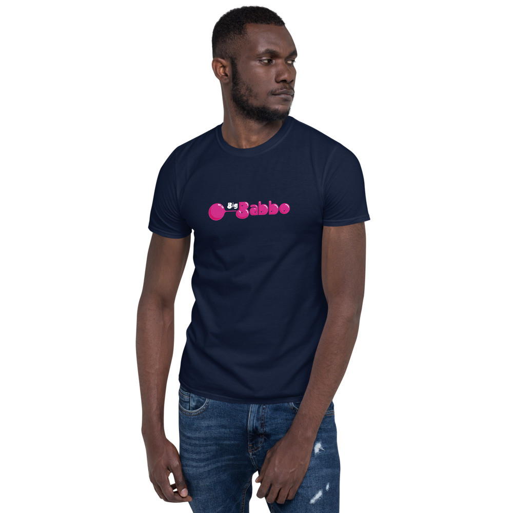 Big Babbo NO FRAME 80s chewing gum style Unisex TShirt Black Navy Gildan 64000