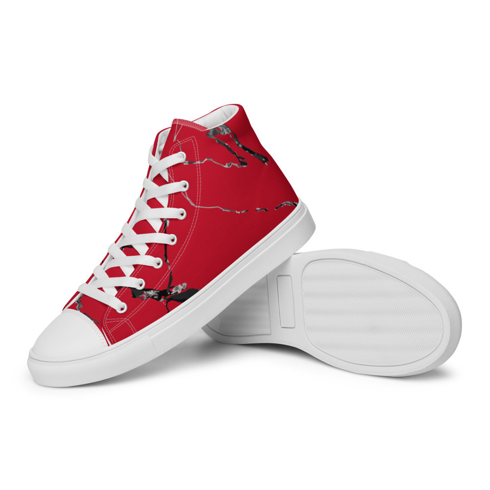 Red Marble Pattern Women’s high top canvas shoes