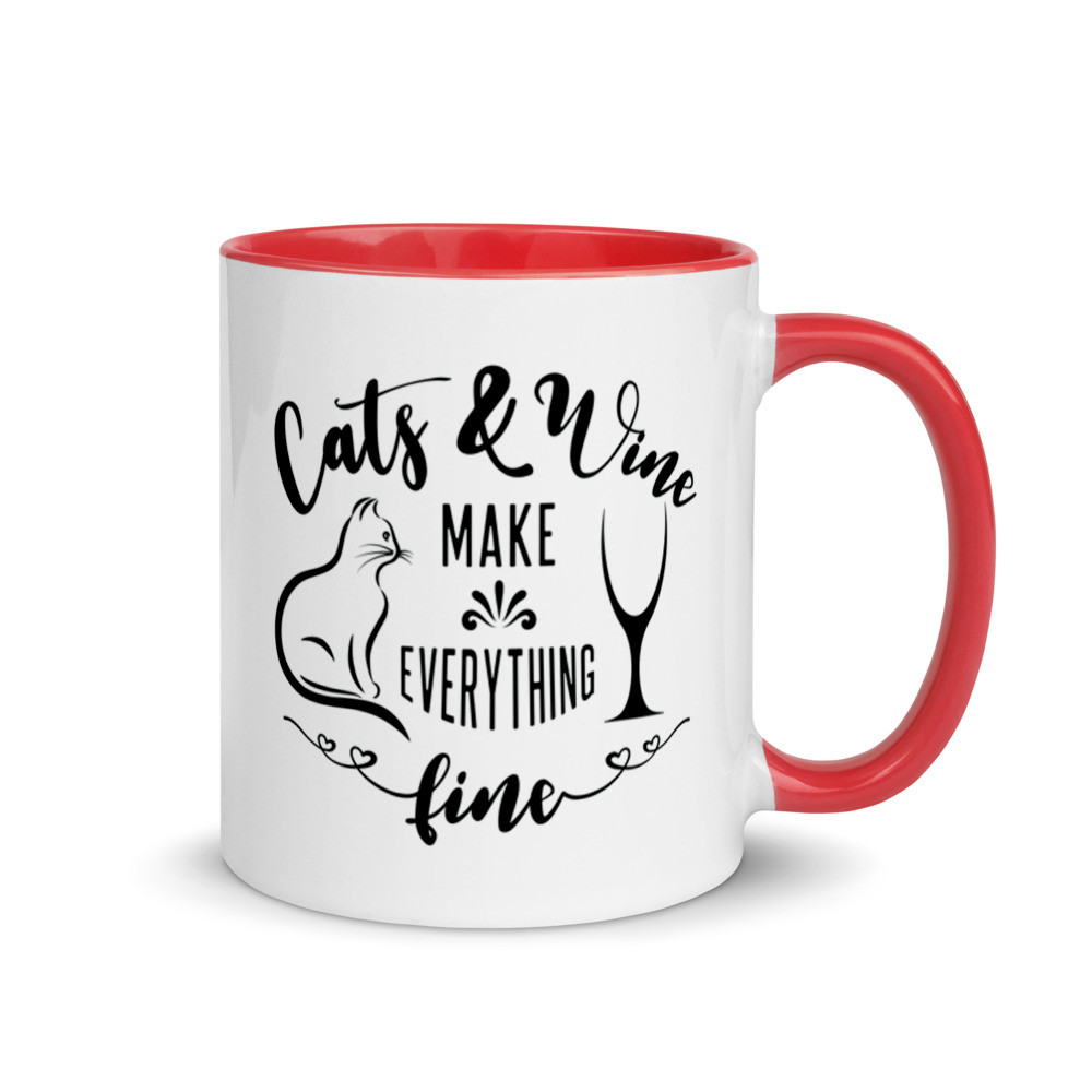 Cats & Wine Make Everything Fine - Mug with Color Inside