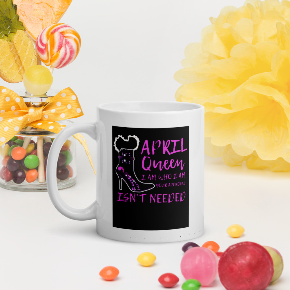 White glossy mug - April Birthday Girl