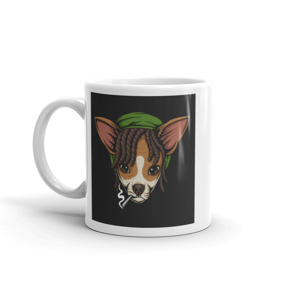 White glossy mug - "Rasta" Chihuahua
