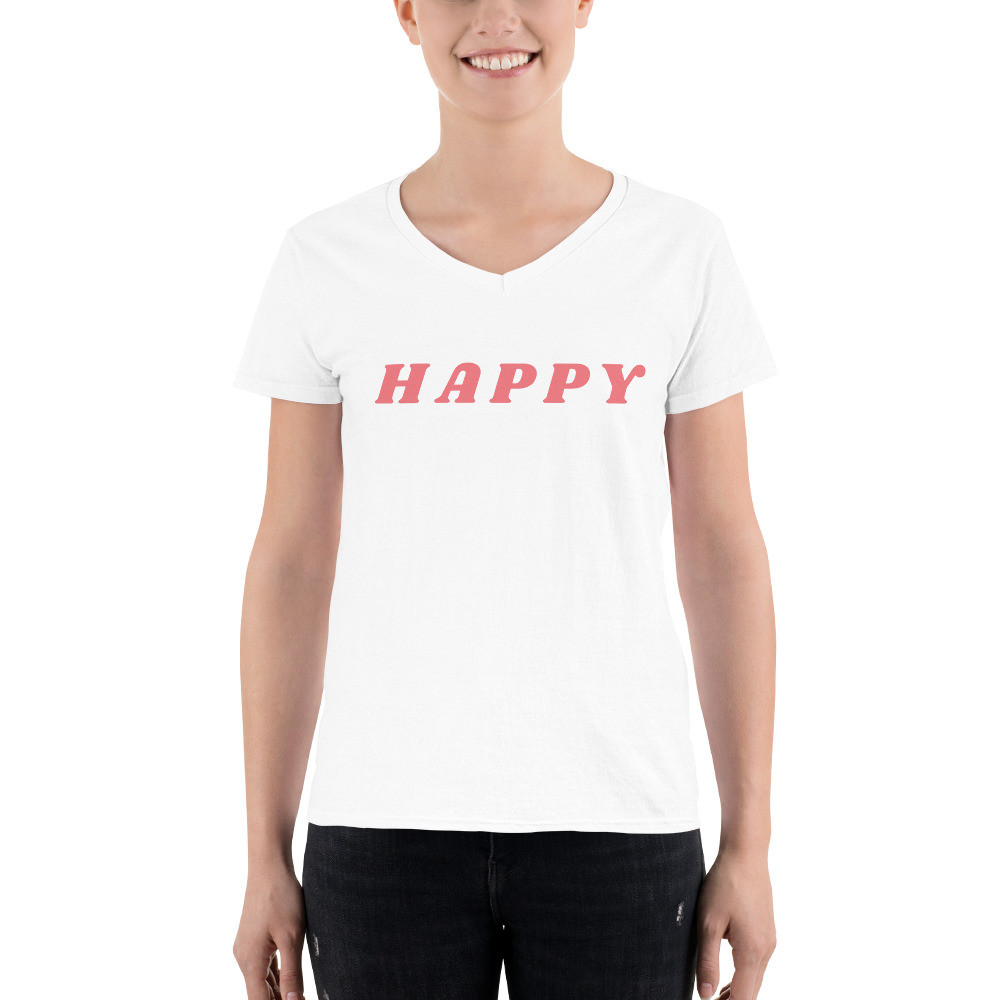 Happy - Women's Casual V-Neck Shirt