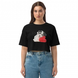 Puppy Love Heart - Gen Z Moma - Loose drop shoulder crop top