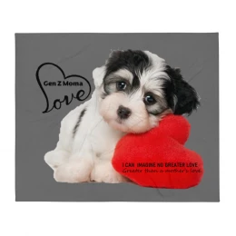 Puppy Gen Z Moma with Red Heart - No Greater Love than Mother's - Throw Blanket