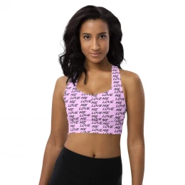 Love Me - Pink Design - Longline sports bra Special for Mother's Day Gift from the Love me Collection