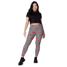 Red Lips with Charcoal Grey - Crossover leggings with pockets wear with Style