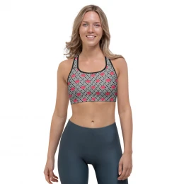 Red Lips and Black Dots - Sports bra with Style Nobel Grey