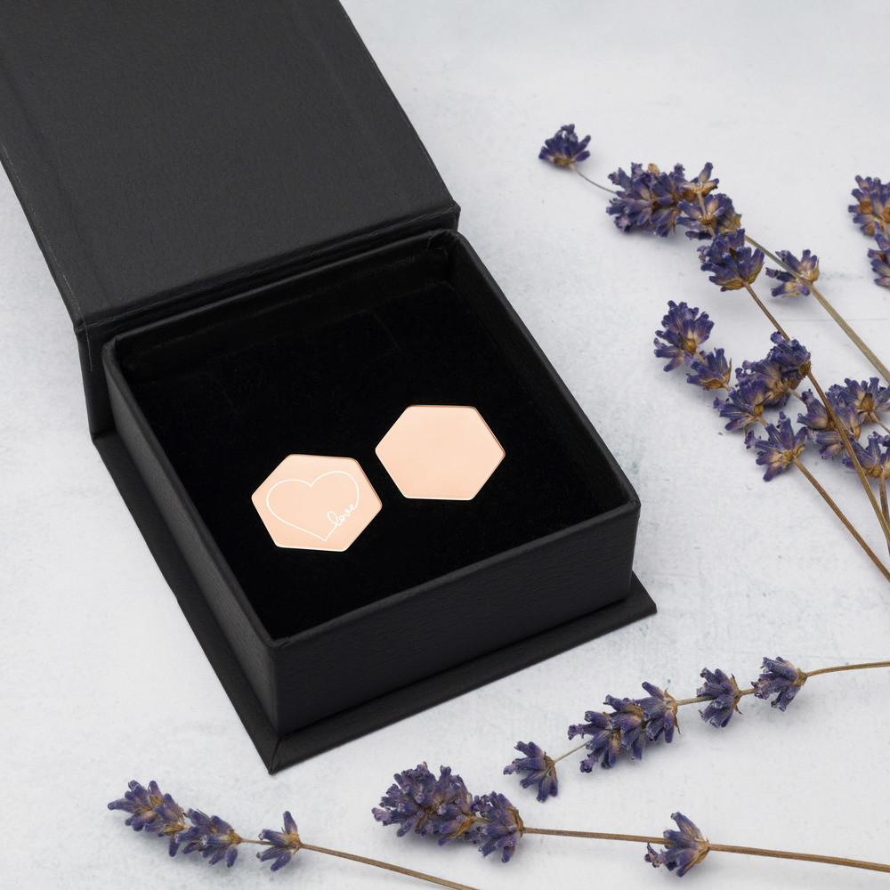 Heart Love - Sterling Silver Hexagon Stud Earrings
