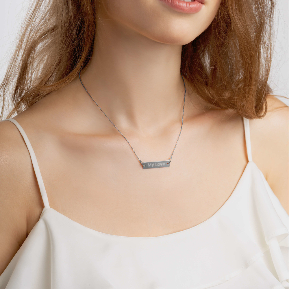 My Love - Engraved Silver Bar Chain Necklace