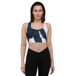 Abstract Art Navy Blue and White - Longline sports bra with style