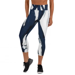 Abstract Art Navy Blue and White- Yoga Capri Leggings with style