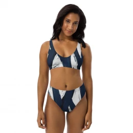 Abstract Art Navy Blue and White - Recycled high-waisted bikini with style