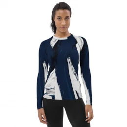 Abstract Art Navy Blue and White - Women's Rash Guard with style