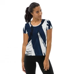 Abstract Art Navy Blue and White - All-Over Print Women's Athletic T-shirt with style