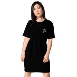 Queen with Gold Crown - Black Loose Fit T-Shirt Dress - Larger Sizes