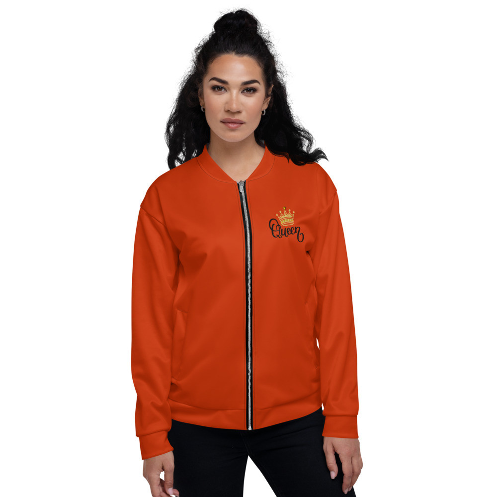 Queen with Gold Crown - I AM Hot Red Unisex Bomber Jacket with style
