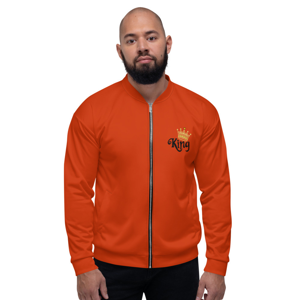 King with Gold Crown - I AM Hot Red Unisex Bomber Jacket with style