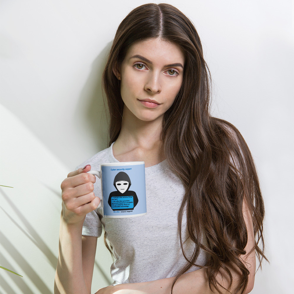 Cyber Security Wizard - Blue on White glossy mug