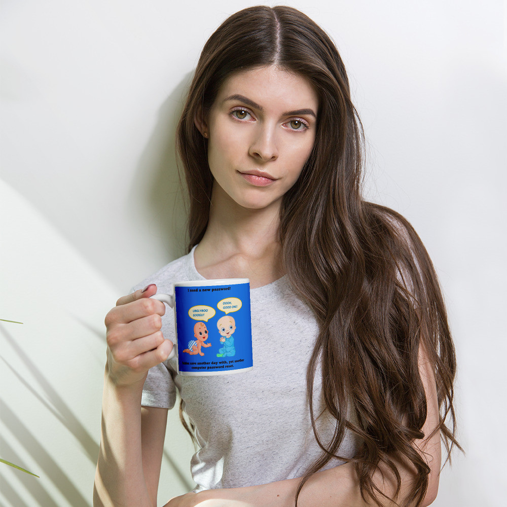 Baby Password Reset - Blue on White glossy mug