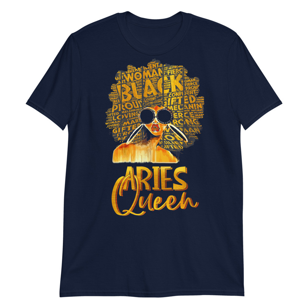 Black Women Afro Hair Art Aries Queen February Birthday Unisex T-Shirt