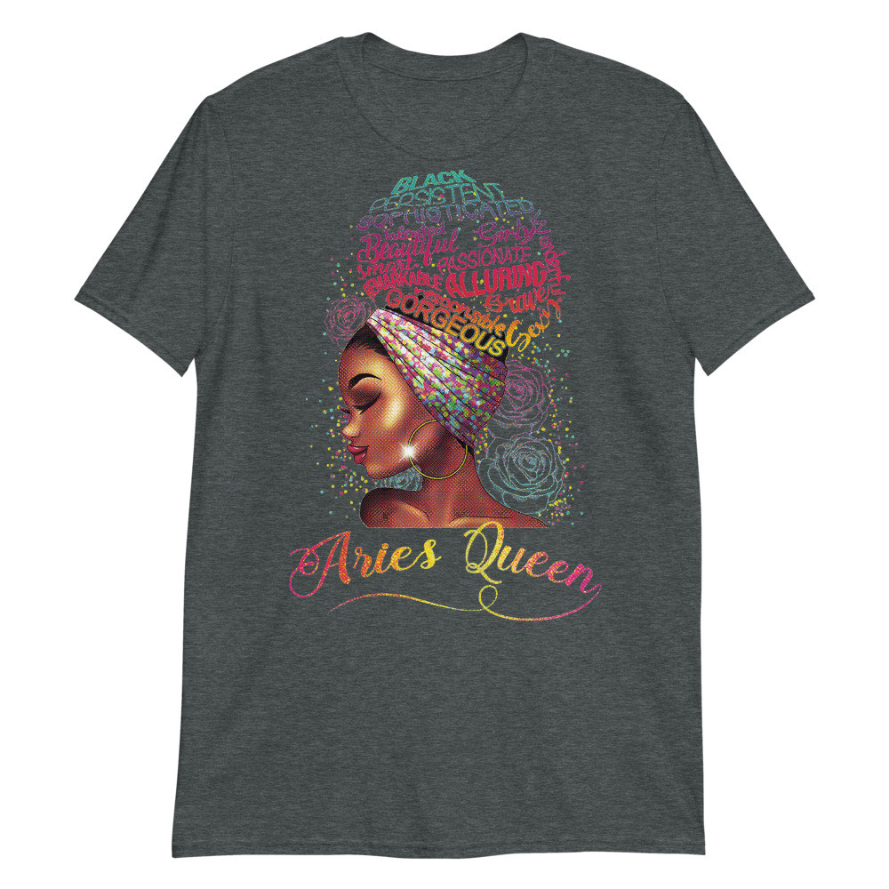 Womens Aries Queen Afro Women March April Zodiac Melanin Birthday Unisex T-Shirt