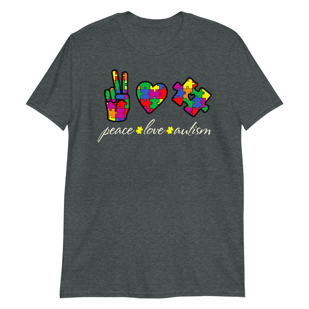 Peace Love Autism Super Cute Puzzle Pieces Autism Awareness Premium Unisex T-Shirt