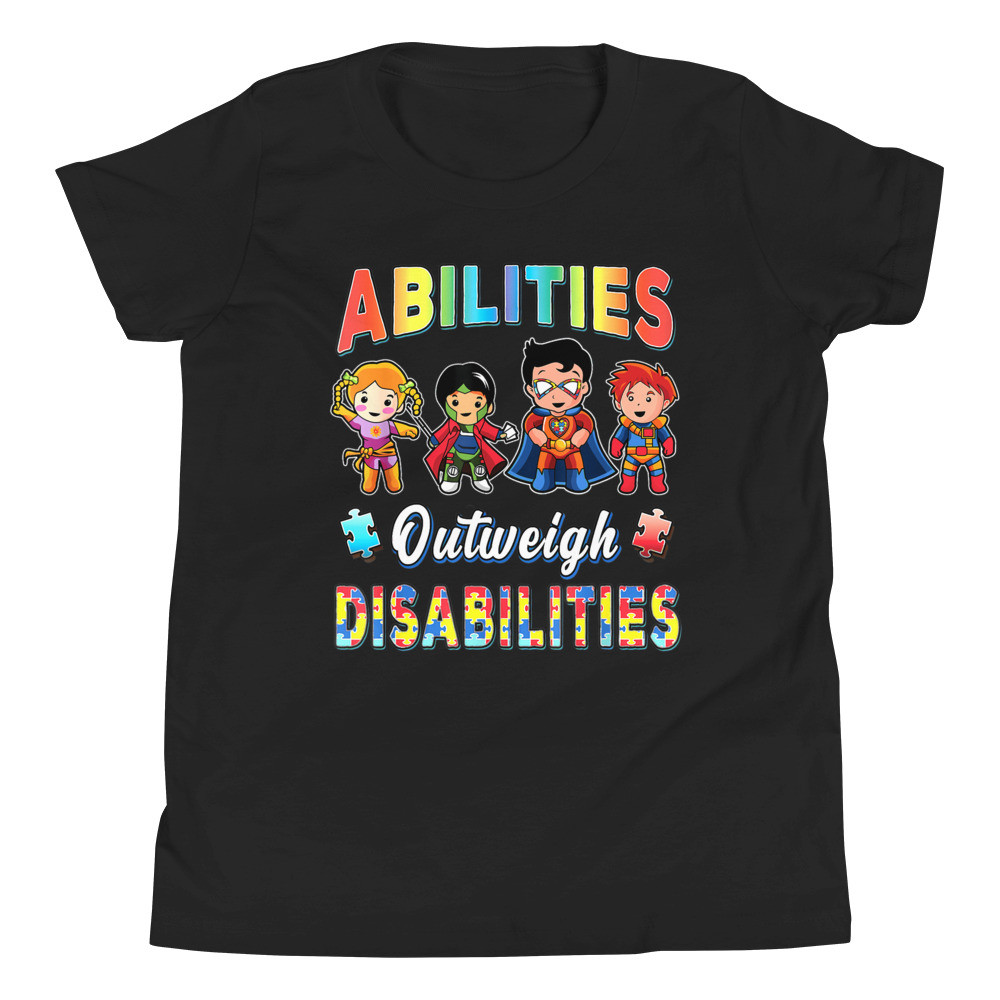 Youth Autism Awareness Boys Abilities Outweigh Disabilities T-Shirt