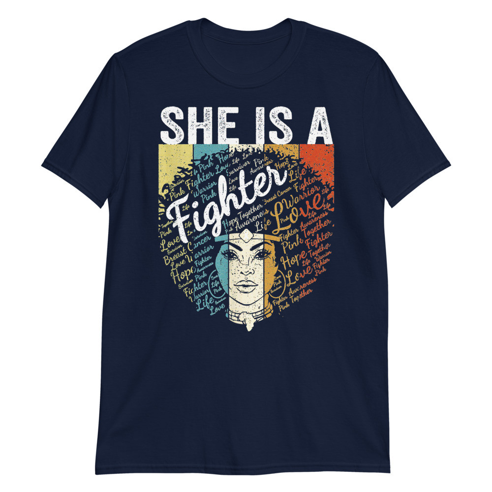 Retro Breast Cancer Shirt Women Black Queen She is a Fighter Unisex T-Shirt