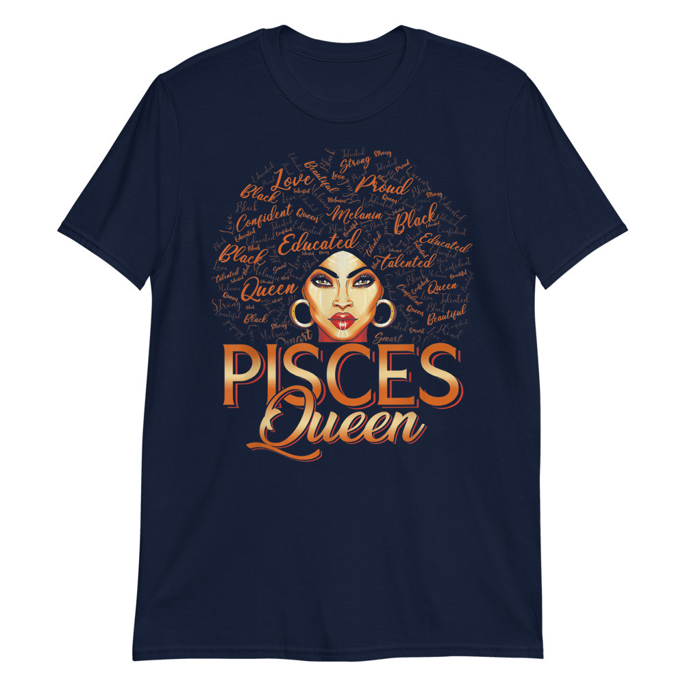 Black Women Afro Hair Art Pisces Queen March Birthday Unisex T-Shirt