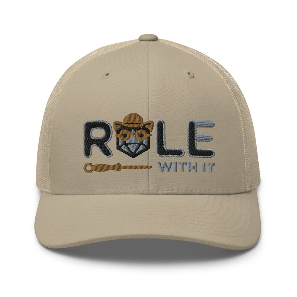 ROLL/ROLE WITH IT Artificer 1 - Black/Gray/Old Gold on Retro Trucker Hat