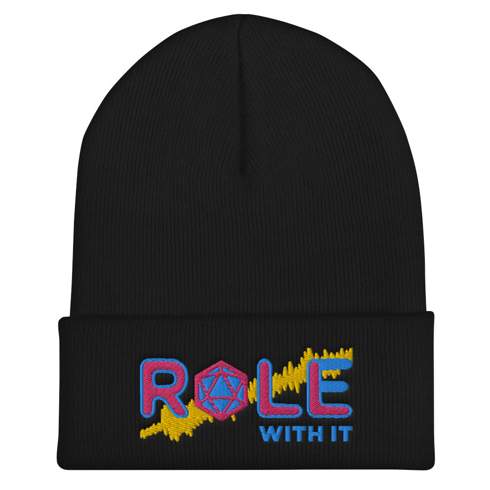 ROLL/ROLE WITH IT Bard 1 - Flamingo/Aqua-Teal/Gold on Cuffed Beanie