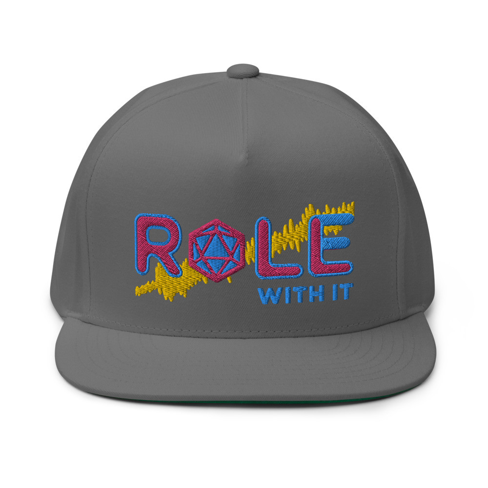 ROLL/ROLE WITH IT Bard 1 - Flamingo/Aqua-Teal/Gold on Flat Bill Cap