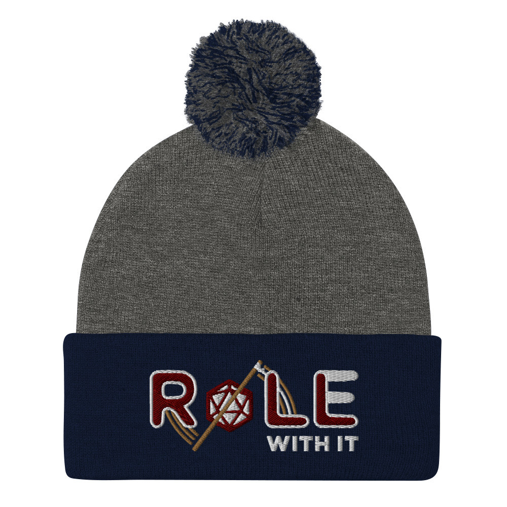 ROLL/ROLE WITH IT Monk 1 - Maroon/White/Old Gold on Pom-Pom Knit Beanie