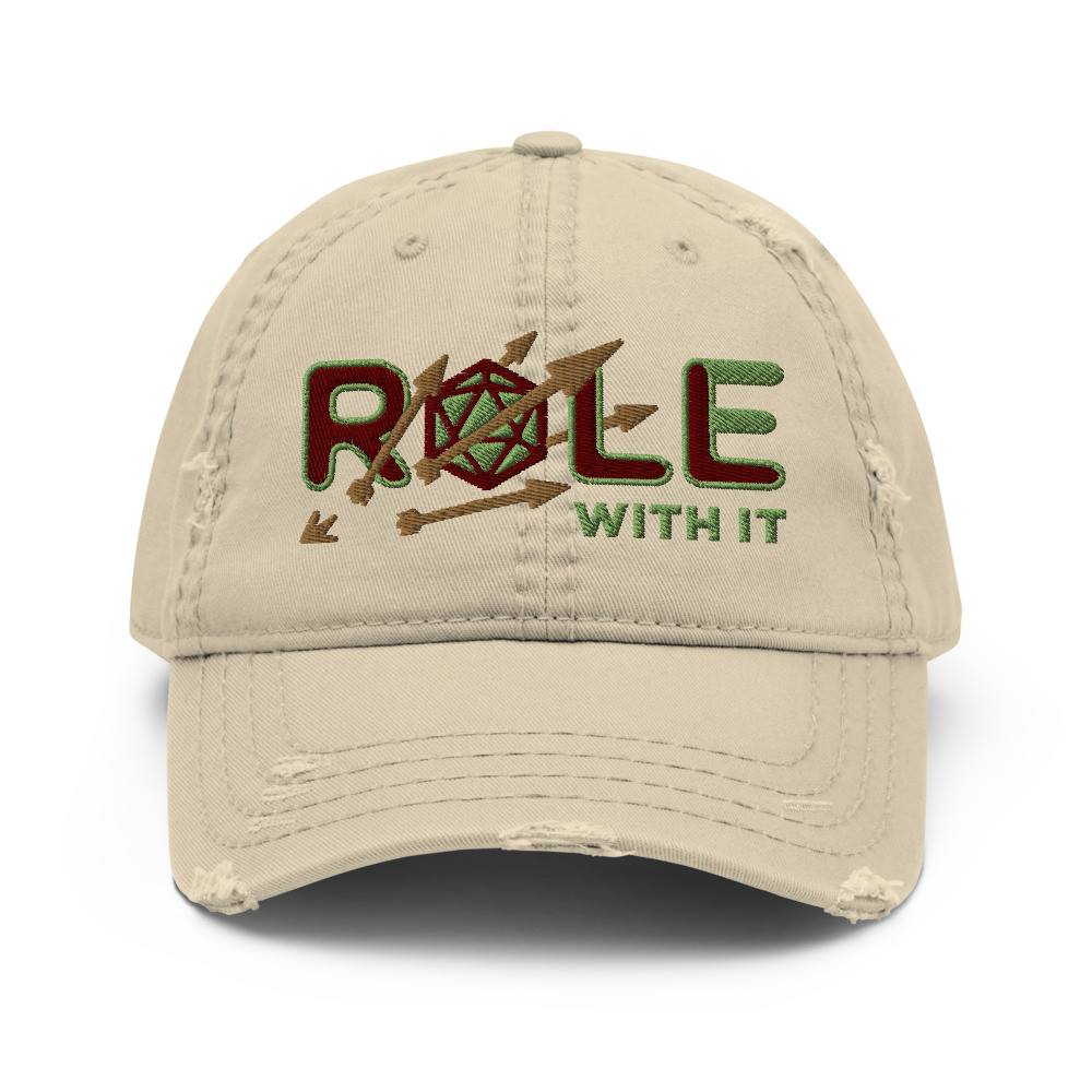 ROLL/ROLE WITH IT Ranger 1 - Maroon/Kiwi Green/Old Gold on Distressed Dad Hat
