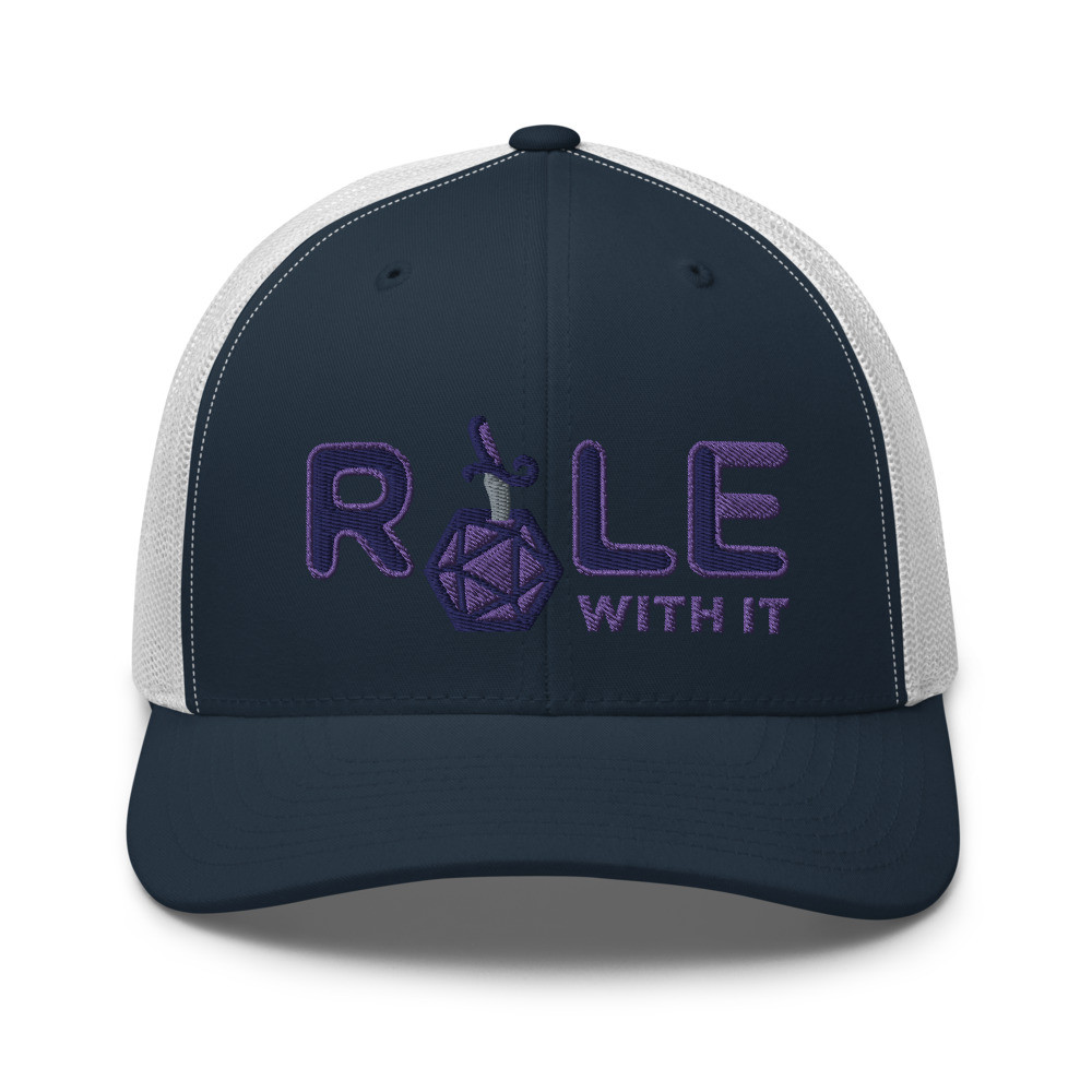 ROLL/ROLE WITH IT Rogue 1 - Navy/Purple/Gray on Retro Trucker Hat