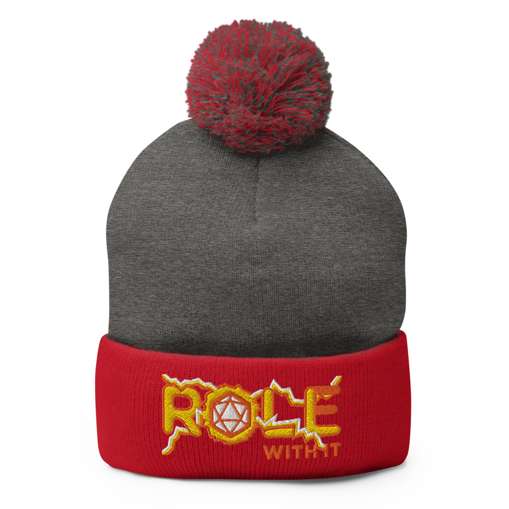 ROLL/ROLE WITH IT Sorcerer 1 - Gold/Orange/White on Pom-Pom Knit Beanie