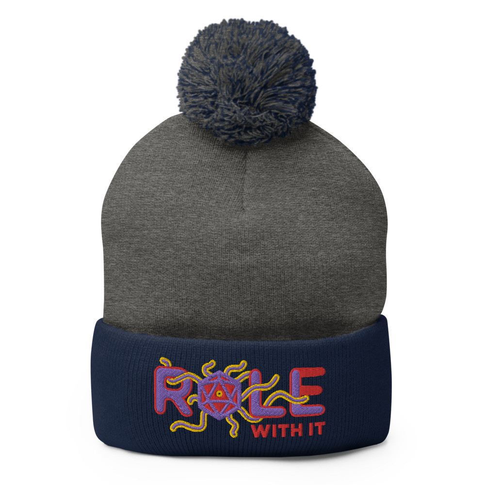 ROLL/ROLE WITH IT Warlock 1 - Purple/Red/Gold on Pom-Pom Knit Beanie