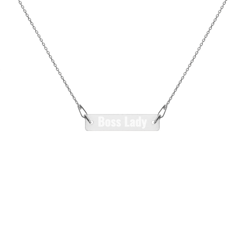 Boss Lady Engraved Silver Bar Chain Necklace