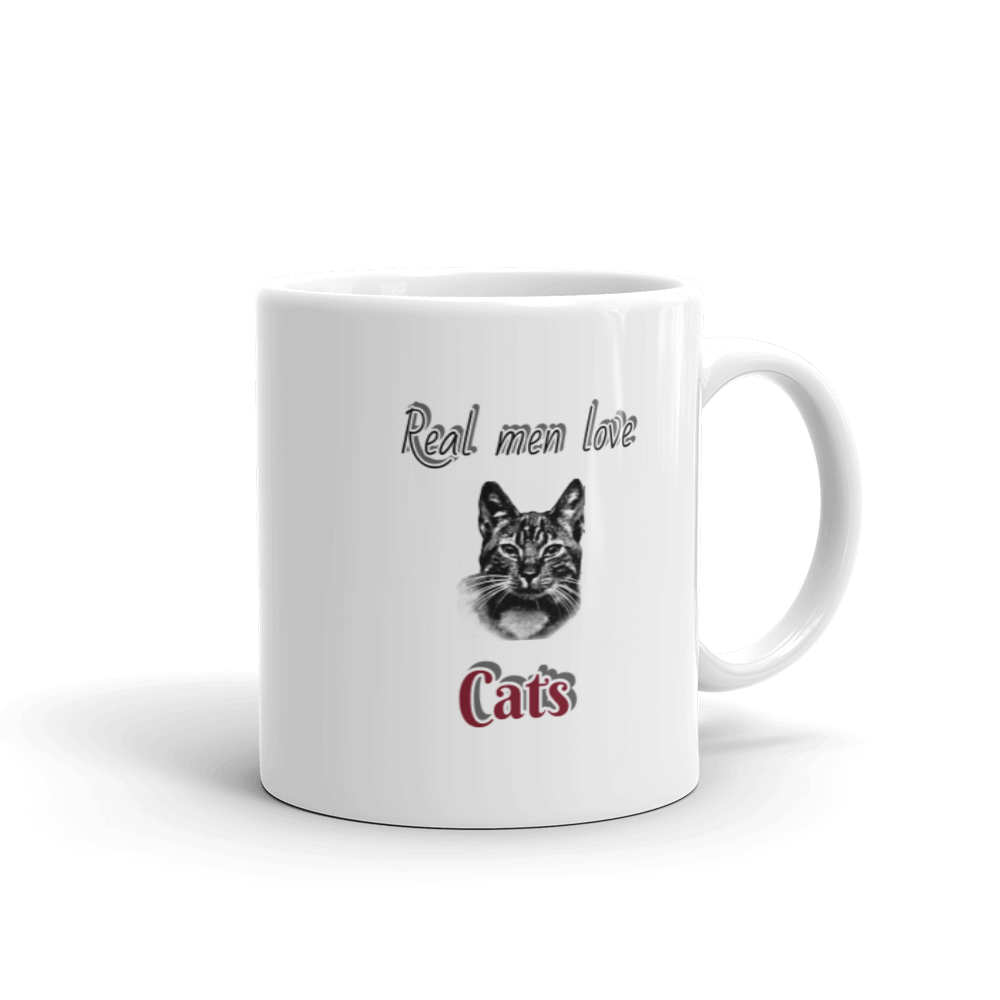 White glossy mug - Real men love cats
