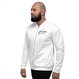 Follow Jesus Pure White Unisex Bomber Jacket