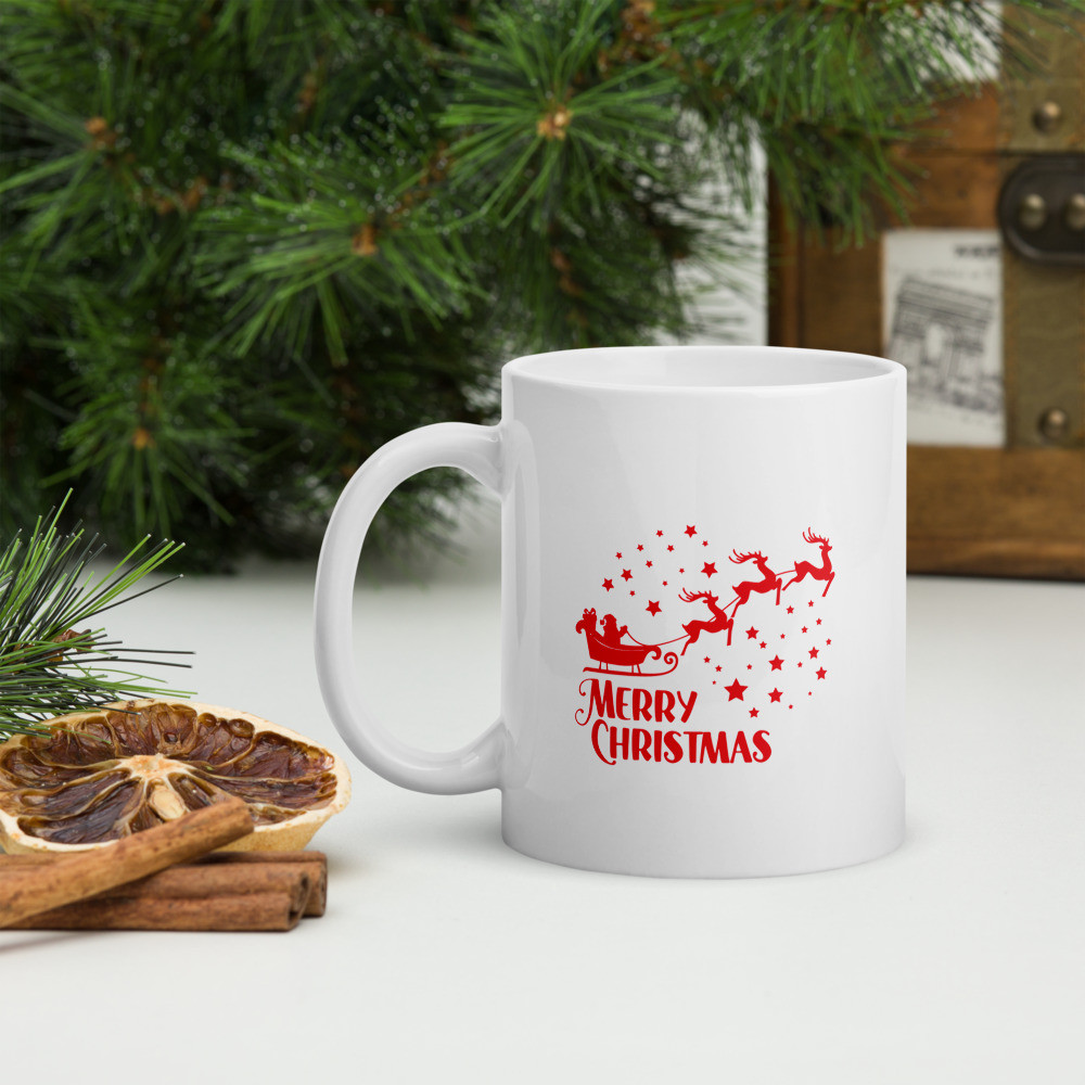 White glossy mug::Merry Christmas