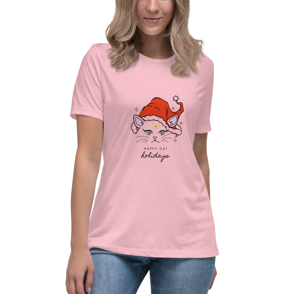 Women's Relaxed T-Shirt: Happy Cat Holiday