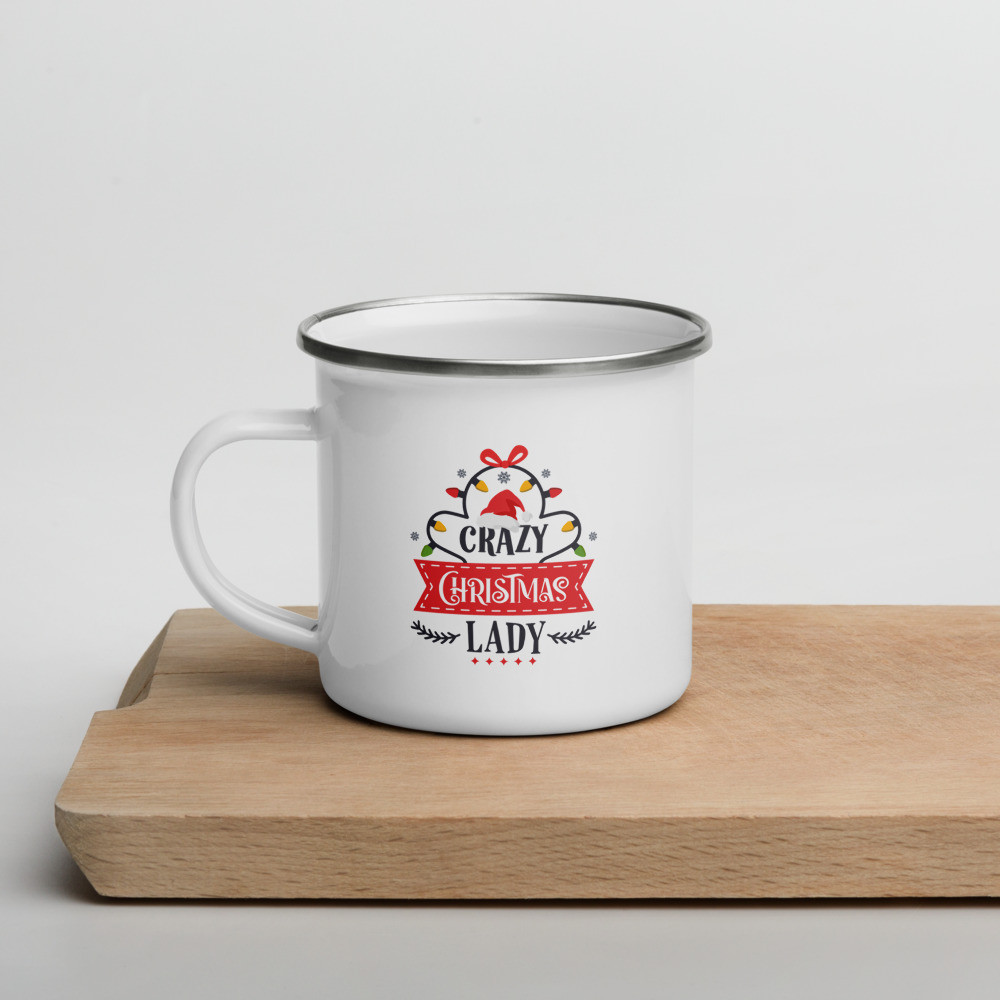Enamel Mug: Crazy Christmas Lady