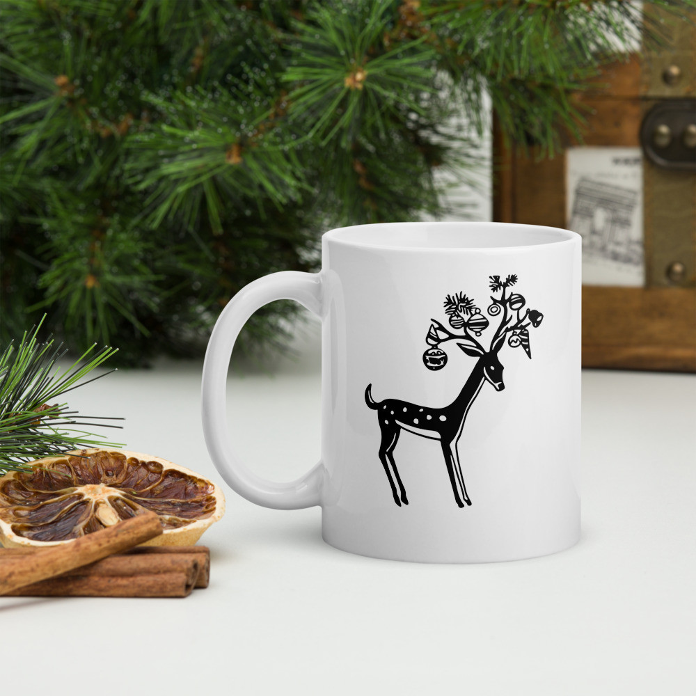 White glossy mug: Happy Reindeer