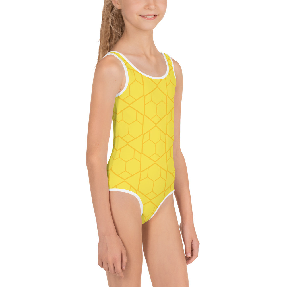All-Over Print Kids Swimsuit: Yellow Hexagon