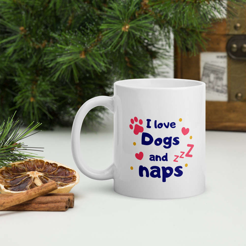 White glossy mug: I Love dogs