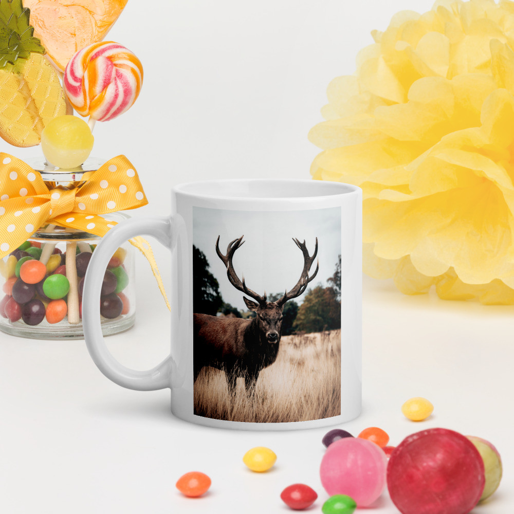 White glossy mug: Wild Deer